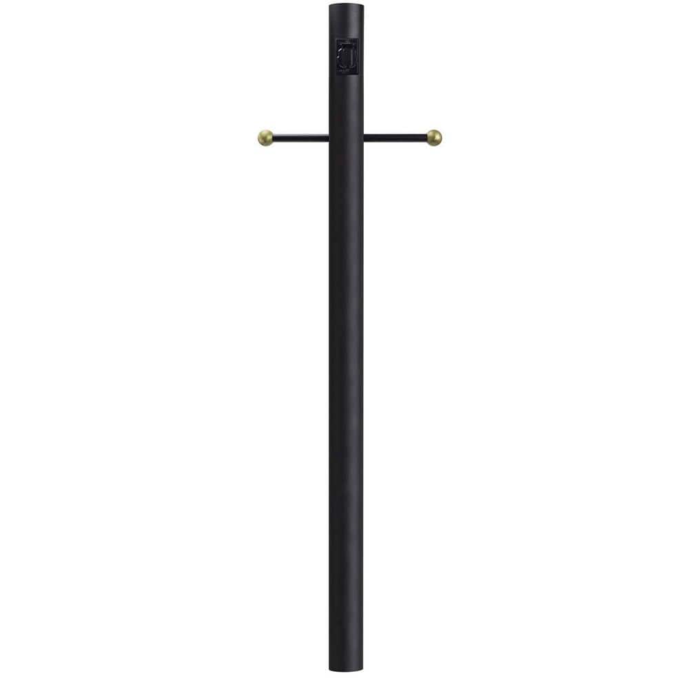 7 ft. Black Outdoor Direct Burial Lamp Post with Cross Arm and Grounded Convenience Outlet fits 3 in. Post Top Fixtures - Hercitys