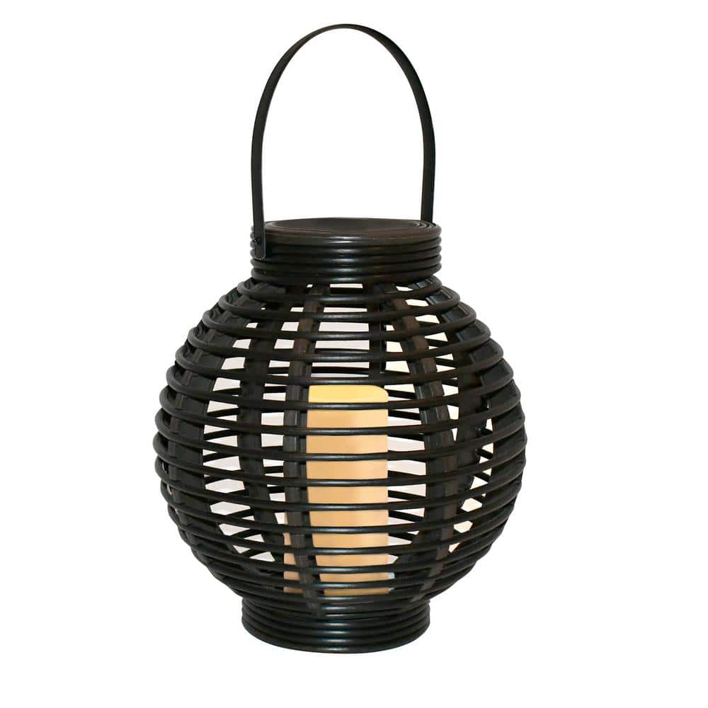 Black Solar Powered Lantern with LED Candle Basket - Hercitys