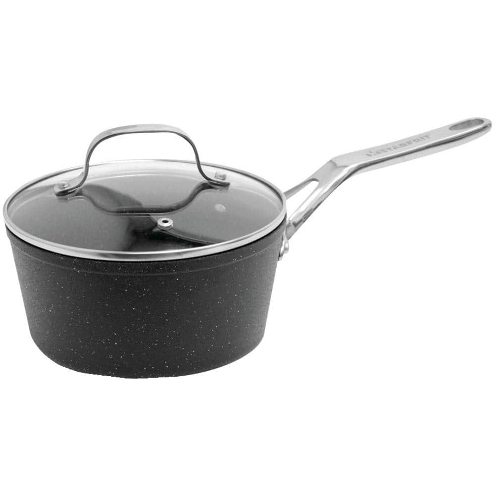 The Rock 2 qt. Aluminum Nonstick Sauce Pot in Black Speckle with Glass Lid - Hercitys