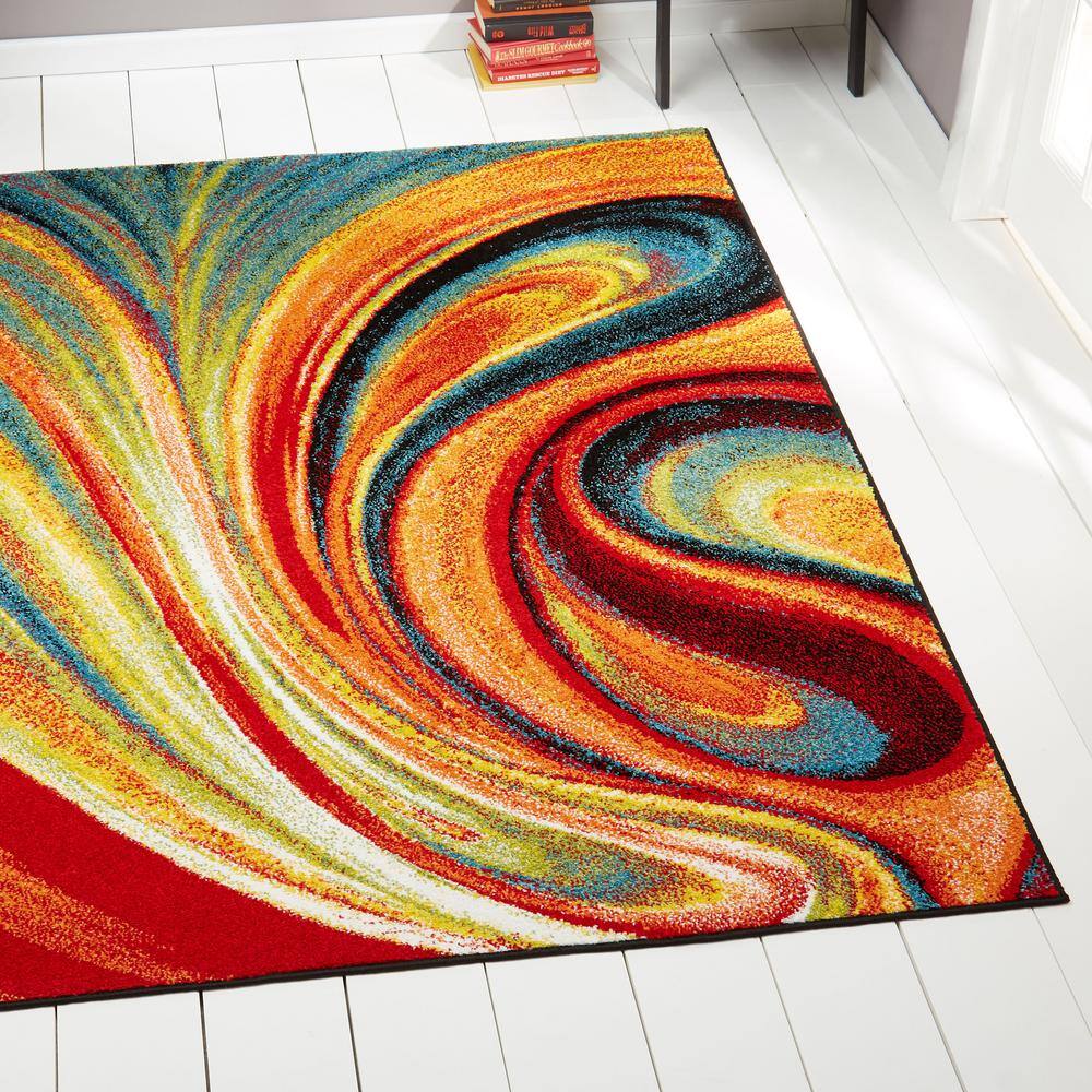 Splash Red/Blue 5 ft. x 7 ft. Abstract Area Rug - Hercitys