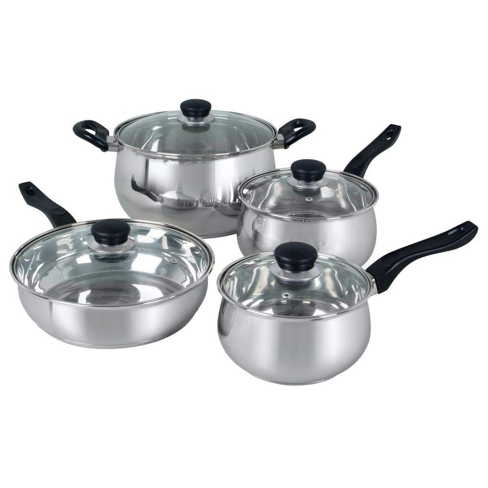 Rametto 8-Piece Stainless Steel Kitchen Cookware Set with Glass Lids - Hercitys