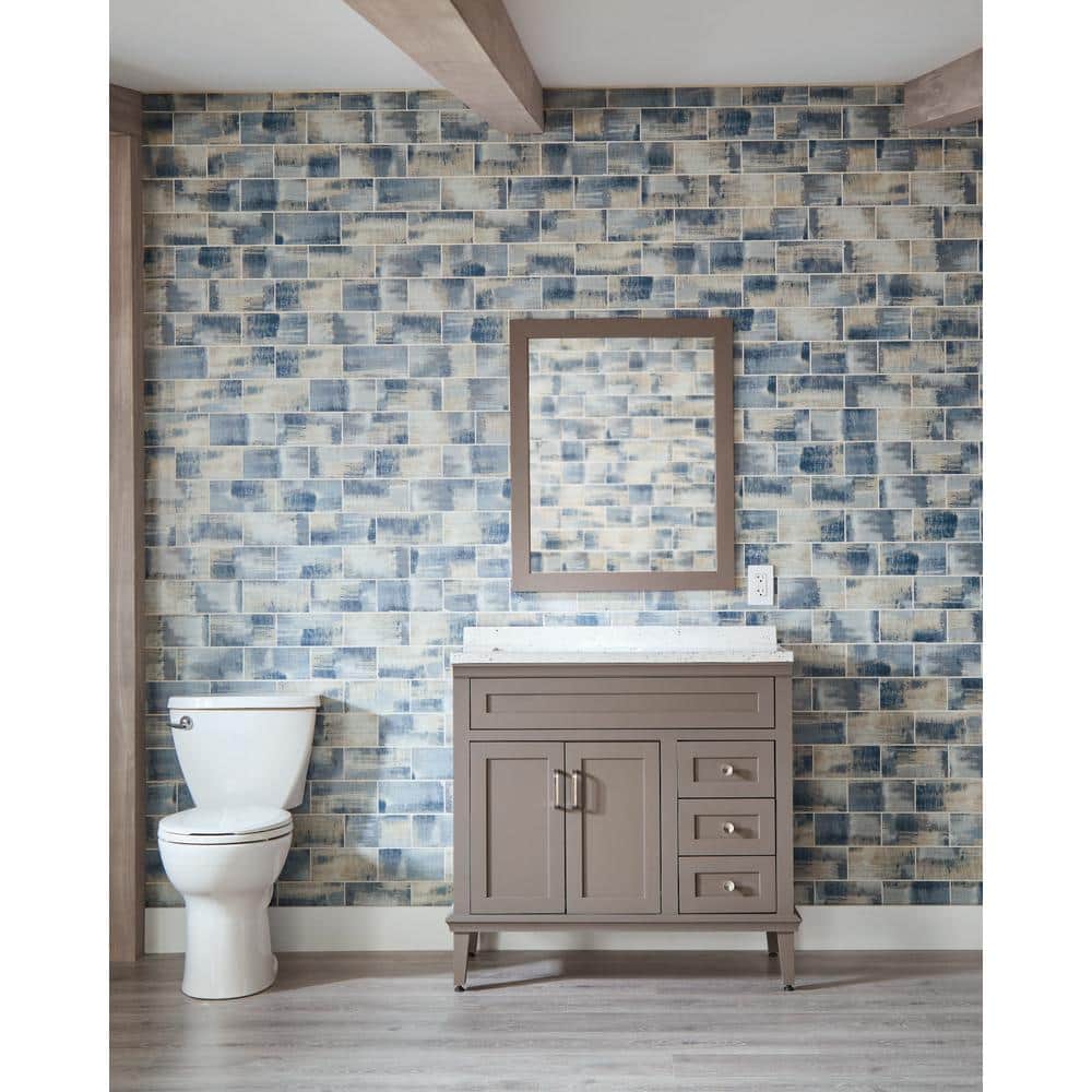 Modern Farmhouse Blue Wood Subway 4 in. x 8 in. Glass Decorative Tile (4.44 sq. ft.) - Hercitys