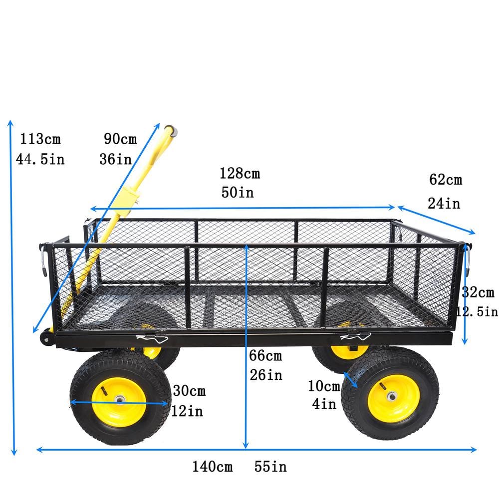 8.67 cu. ft. Yellow Black Metal Garden Cart with Pneumatic Tires - Hercitys