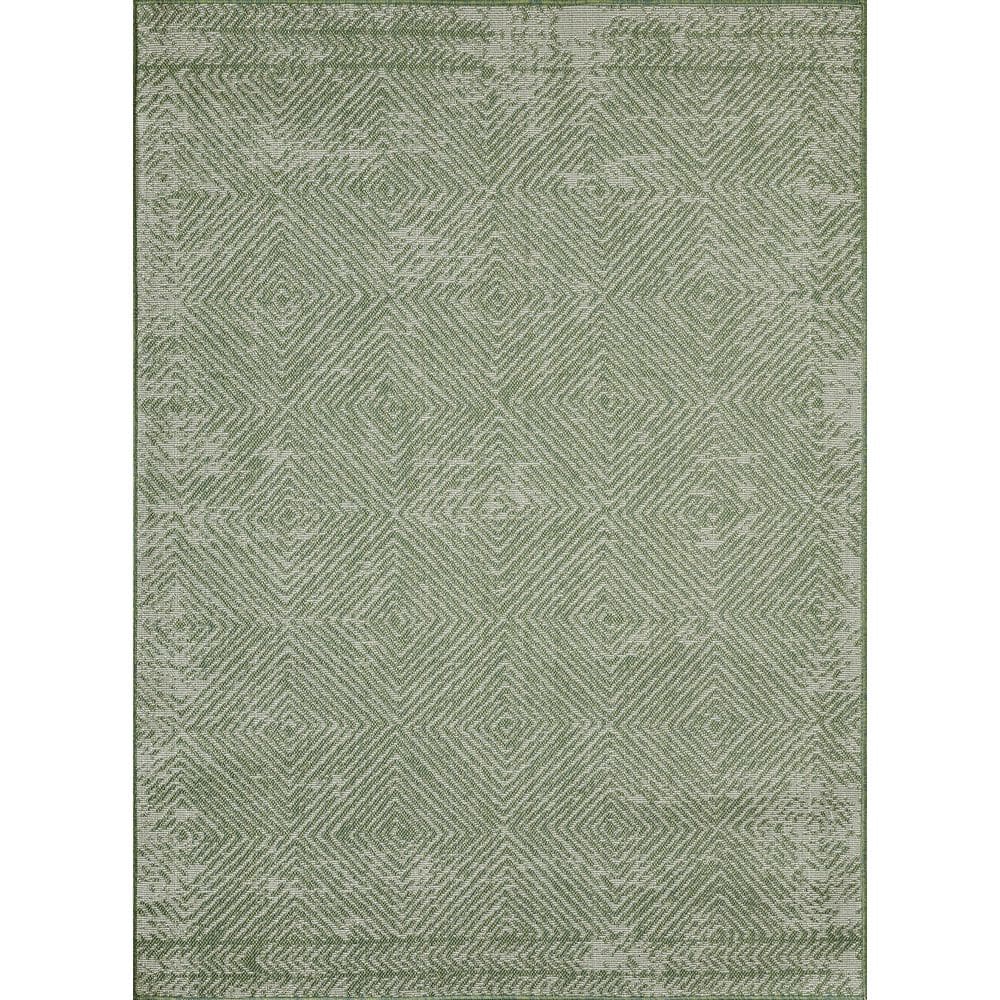 Breyleigh Carzon Cream/Green 5 ft. 3 in. x 7 ft. 3 in. Geometric Polypropylene Indoor/Outdoor Area Rug - Hercitys
