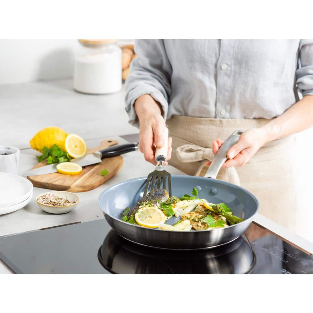 Treviso 12 in. Stainless Steel Healthy Ceramic Nonstick Frying Pan Skillet with Lid - Hercitys