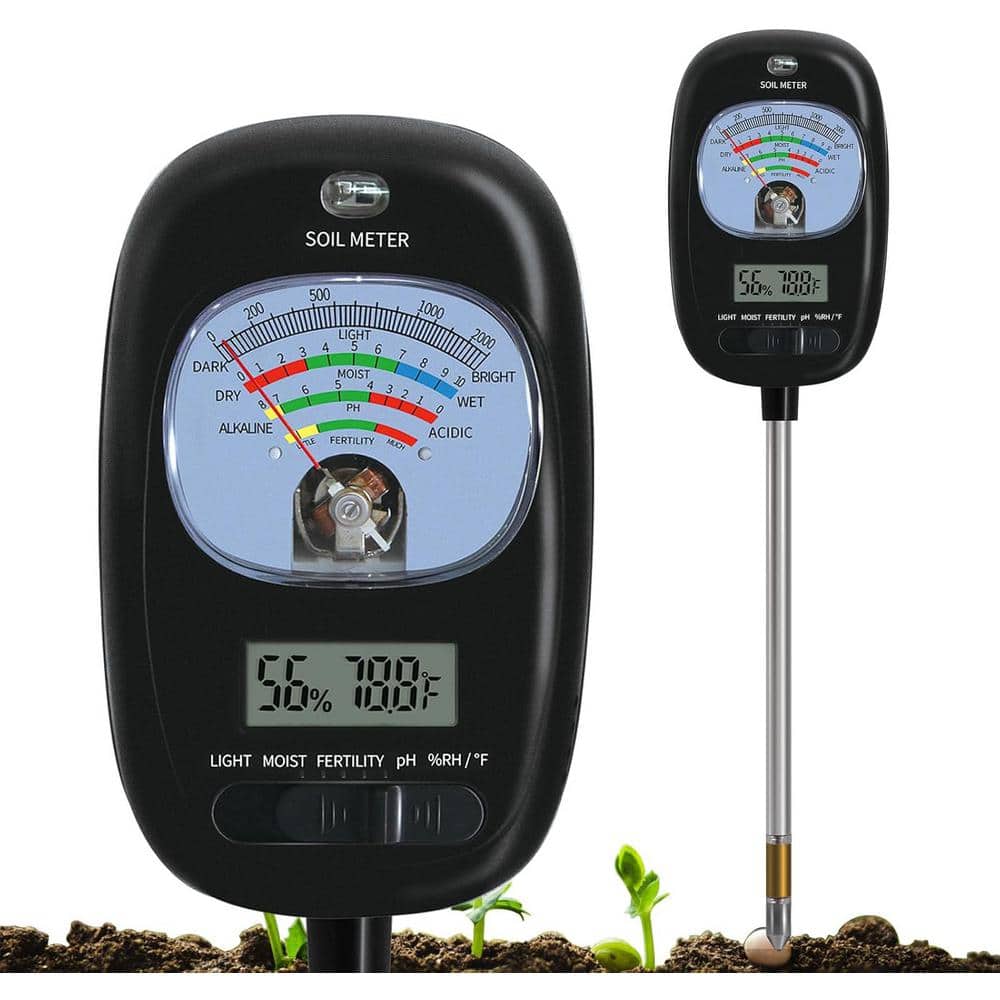 7-in-1 Soil Test Kit with LCD Display, Moisture, Fertility, Light, Soil & Air Temperature Hygrometer for Garden, Black - Hercitys