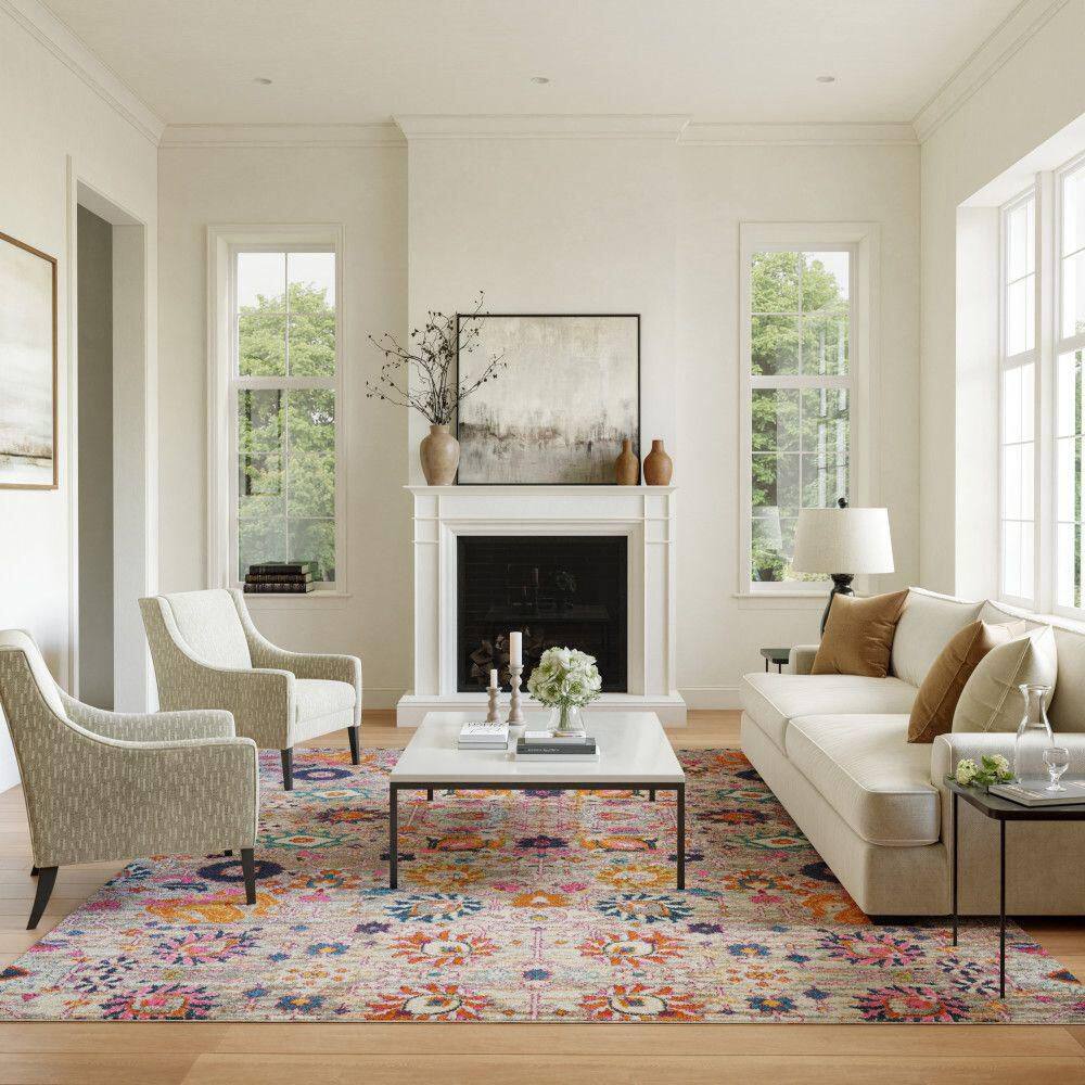 Passion Silver 9 ft. x 12 ft. Floral Transitional Area Rug - Hercitys