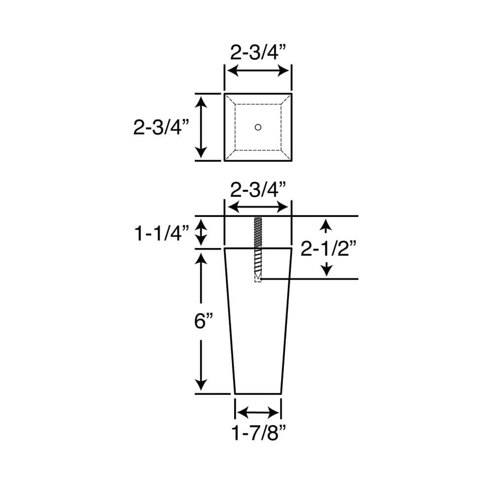 6 in. x 2-3/4 in. Mid-Century Unfinished Hardwood Square Taper Leg (4-Pack) - Hercitys