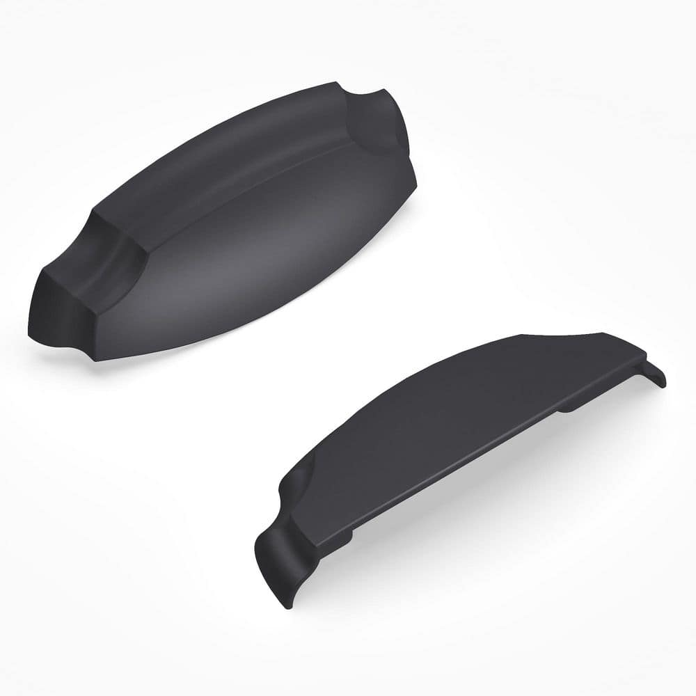 Veranda 3 in. (76 mm) and 3-3/4 in. (96 mm) Matte Black Drawer Cup Pull (10-Pack) - Hercitys