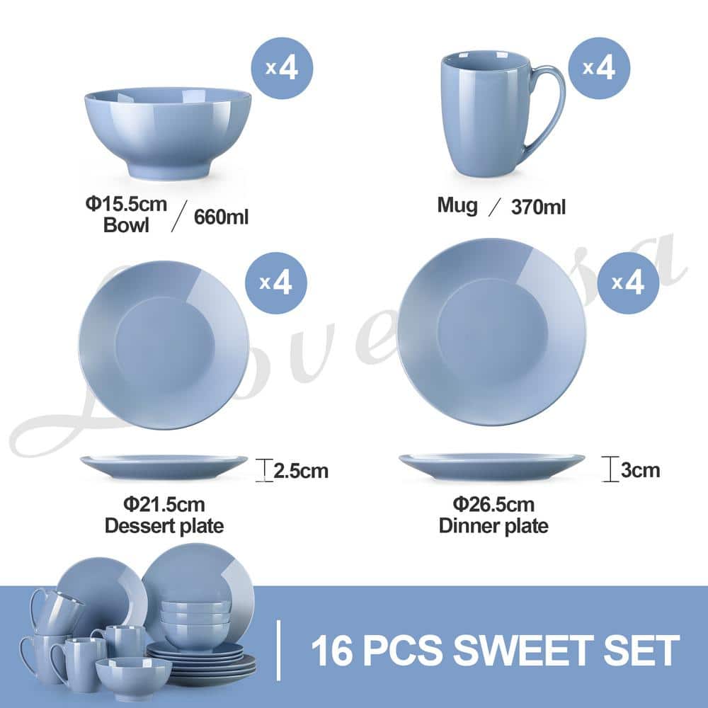 Sweet 16-Piece Light Purple Porcelain Dinnerware Sets (Service for 4 ) - Hercitys