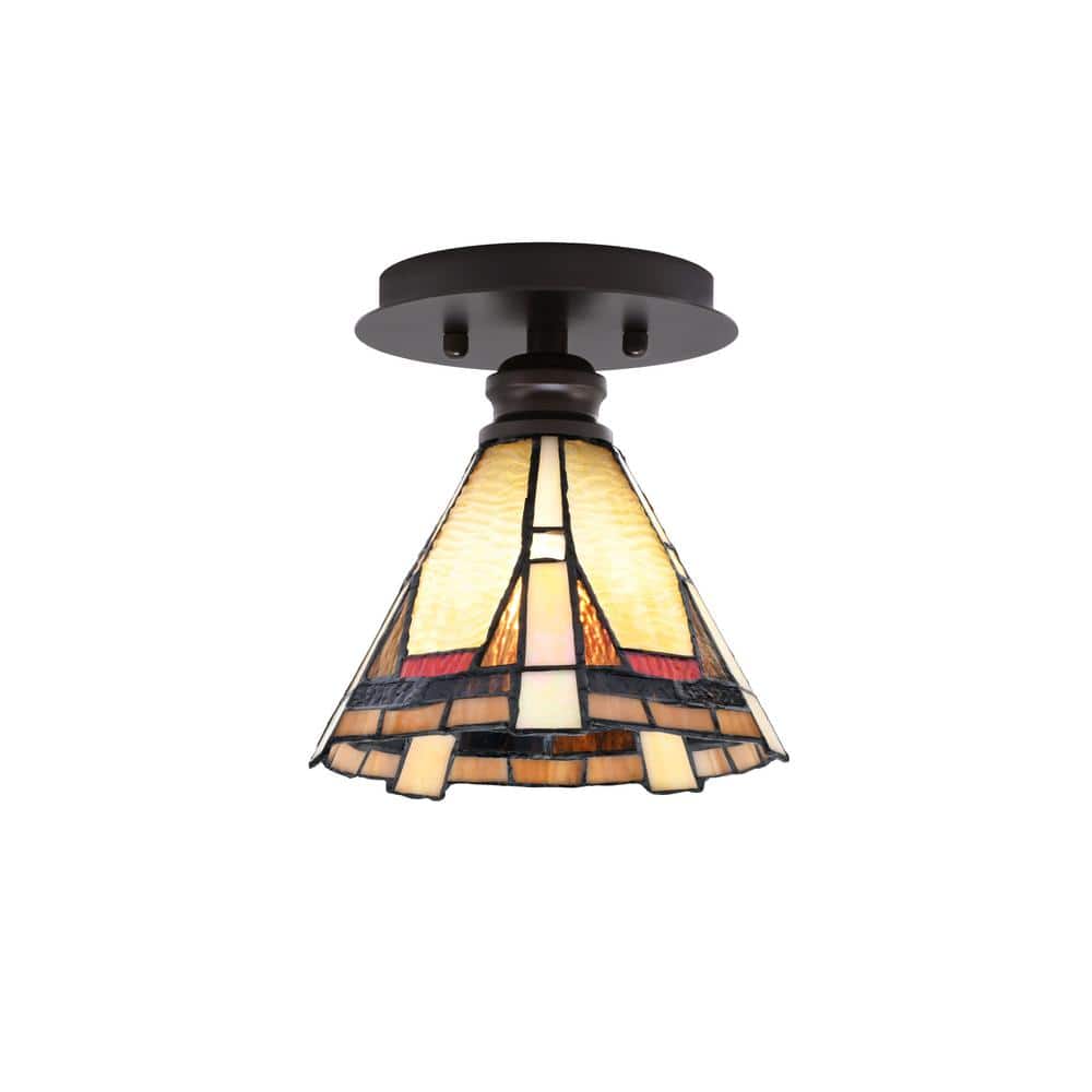 Albany 1-Light 7 in. Espresso Semi-Flush with Zion Art Glass Shade - Hercitys