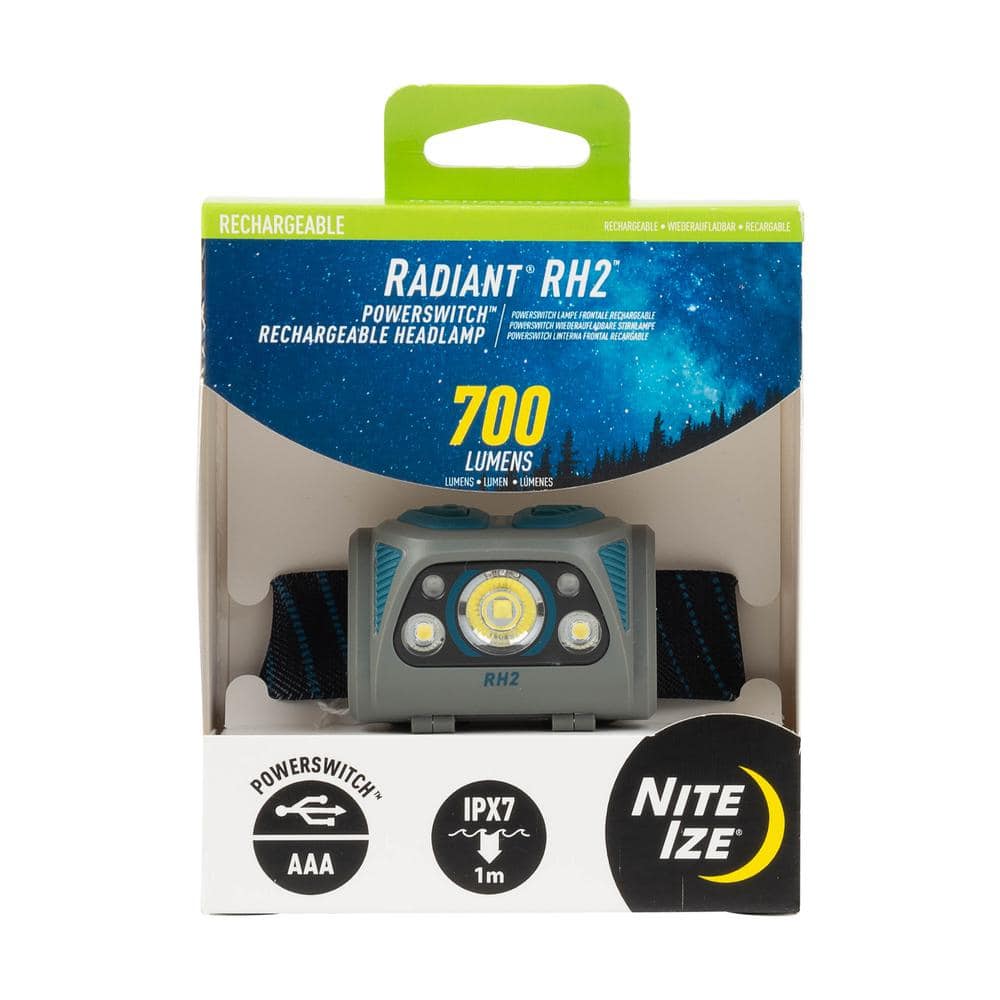 700 Lumens Radiant RH2 PowerSwitch Rechargeable Headlamp – Blue/Grey, Dual Power Alkaline USB Battery - Hercitys