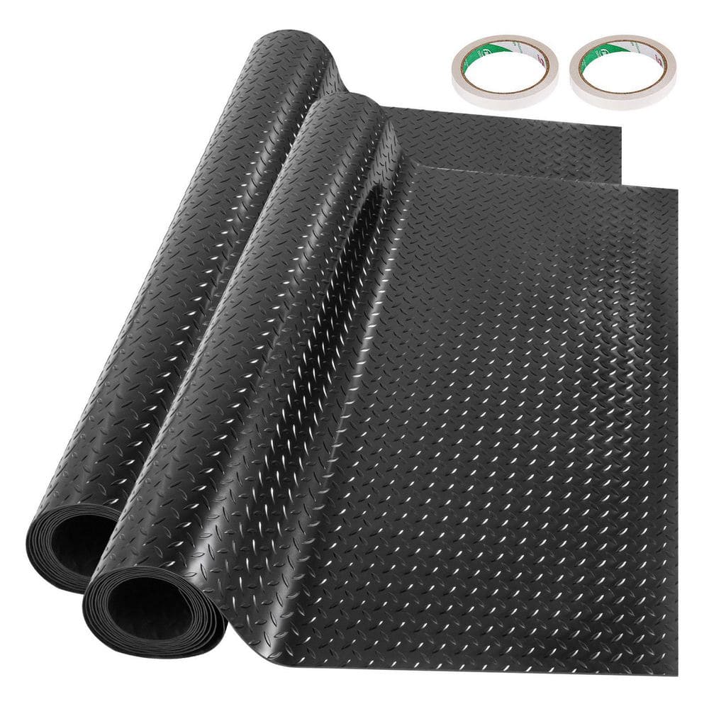 Garage Floor Mats 3.6 ft. W x 14.7 ft. L Garage Mat 2.5 mm Thickness PVC Garage Flooring Black Garage Mats, 2 Rolls - Hercitys