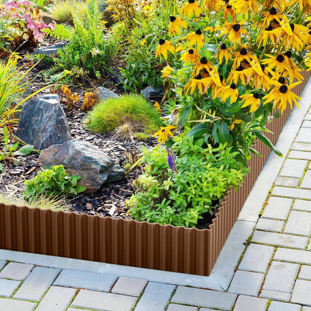 8in x 20ft Corrugated Metal Edging Coffee Durable Stylish Design Garden Landscape Brown Metal Border Fence - Hercitys