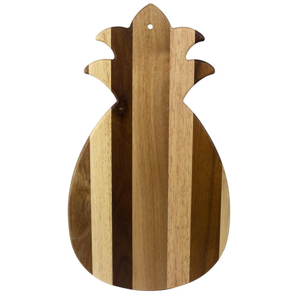 Rock and Branch Series 1-Piece Natural Pineapple Shaped Wood Serving and Cutting Board with Hanging Hole for Wall Art - Hercitys