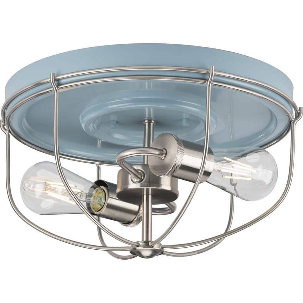 Medal 2-Light Coastal Blue Industrial Flush Mount Ceiling Light - Hercitys
