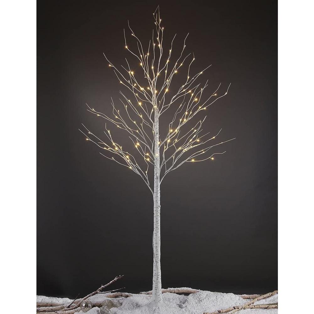 8 ft. Warm White Pre-Lit 132 LED Birch Tree Artificial Christmas Tree for Home, Festival, Party, Indoor and Outdoor Use - Hercitys