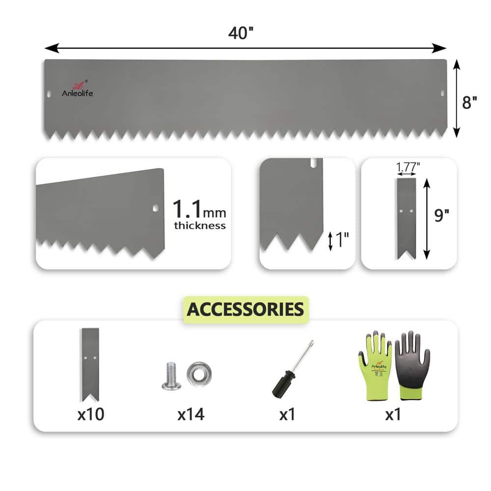 6-Pack 8 in. H x 40 in. W Quartz Grey Garden Landscape Galvanized Steel Edging with Gloves and 10-Stakes - Hercitys