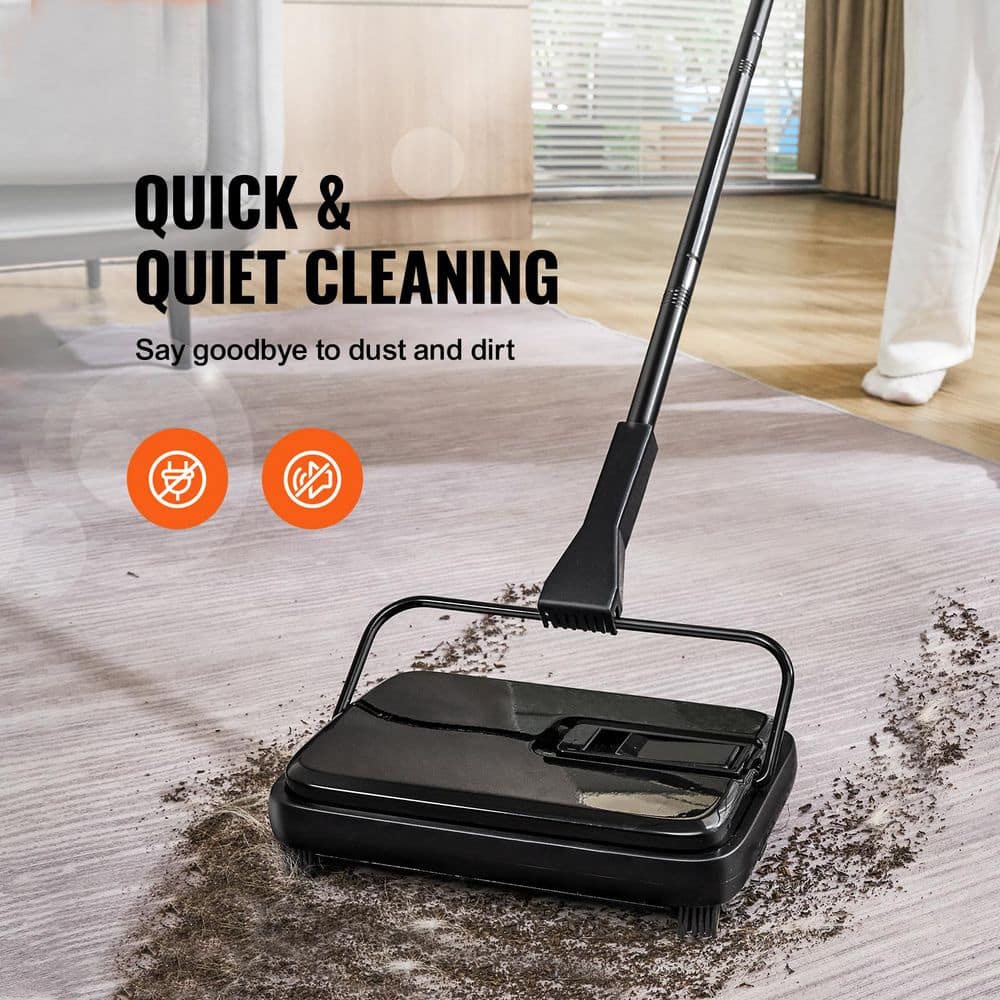Carpet Sweeper, 7.87 in. Sweeping Paths, Floor Sweeper Manual Non Electric, 300 ml Dustbin Capacity with Comb - Hercitys