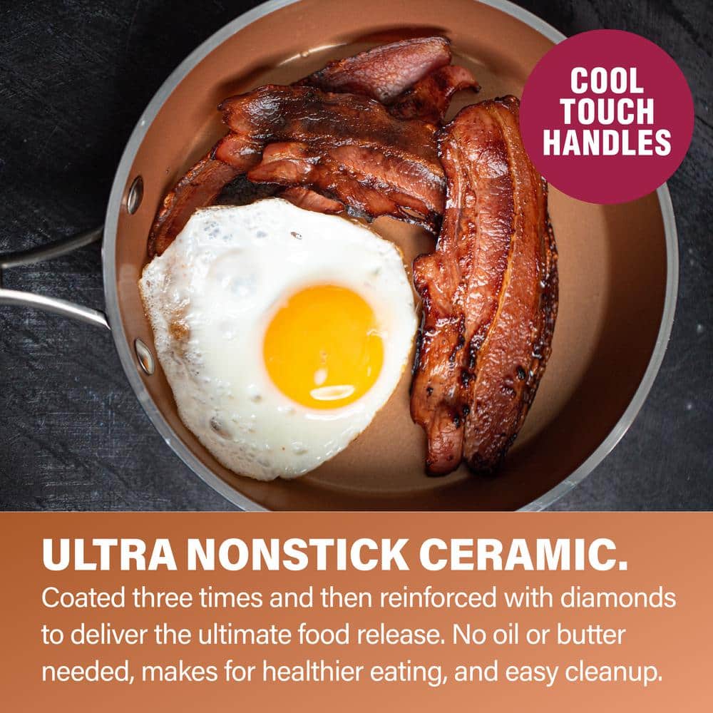 Hammered Copper 12 in. Aluminum Non-Stick Fry Pan with Glass Lid - Hercitys