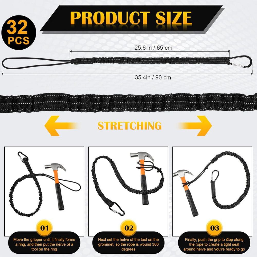 Tool Lanyard 32 Pcs Standard Length Safety Leash 17.6lb with Aluminum Screw Lock Buckle and Retractable Loop Lifeline - Hercitys
