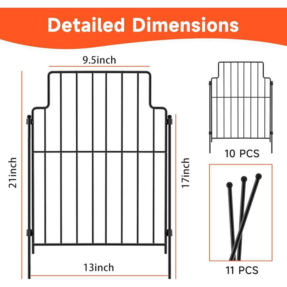 Decorative Garden Fence 21 in. Rustproof Metal Animal Barrier No Dig Fence Panels for Outdoor Yard Patio 10 Pack - Hercitys