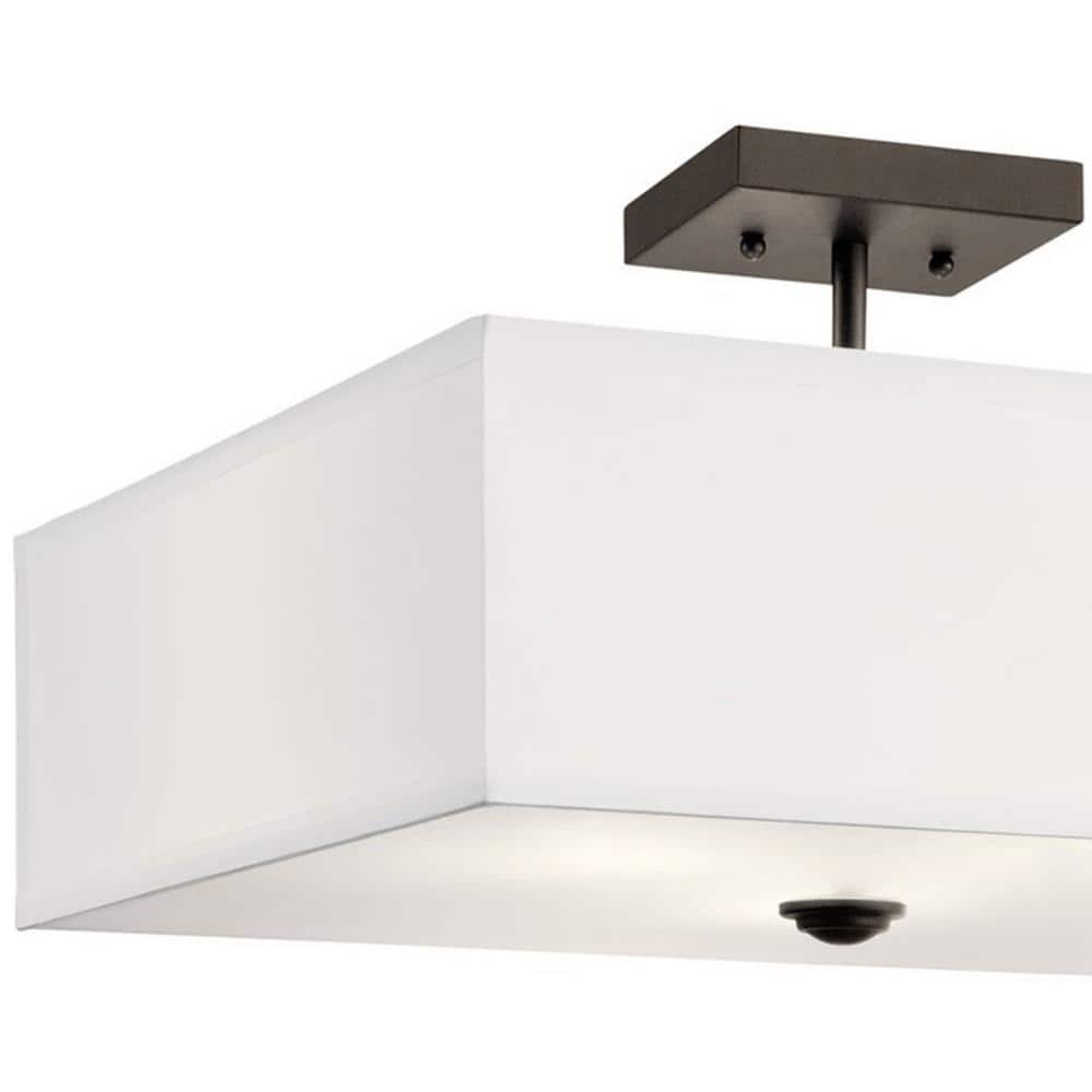 Shailene 18 in. 3-Light Olde Bronze Square Hallway Transitional Semi-Flush Mount Ceiling Light with Microfiber Shade - Hercitys