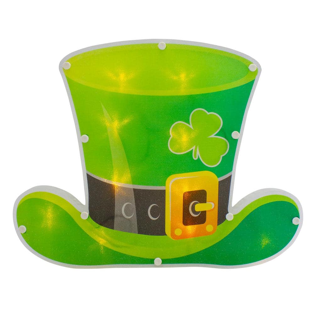 9.5 in. H x 12.5 in. L LED Lighted Irish St. Patrick’s Day Leprechaun Hat Window Silhouette with Timer - Hercitys