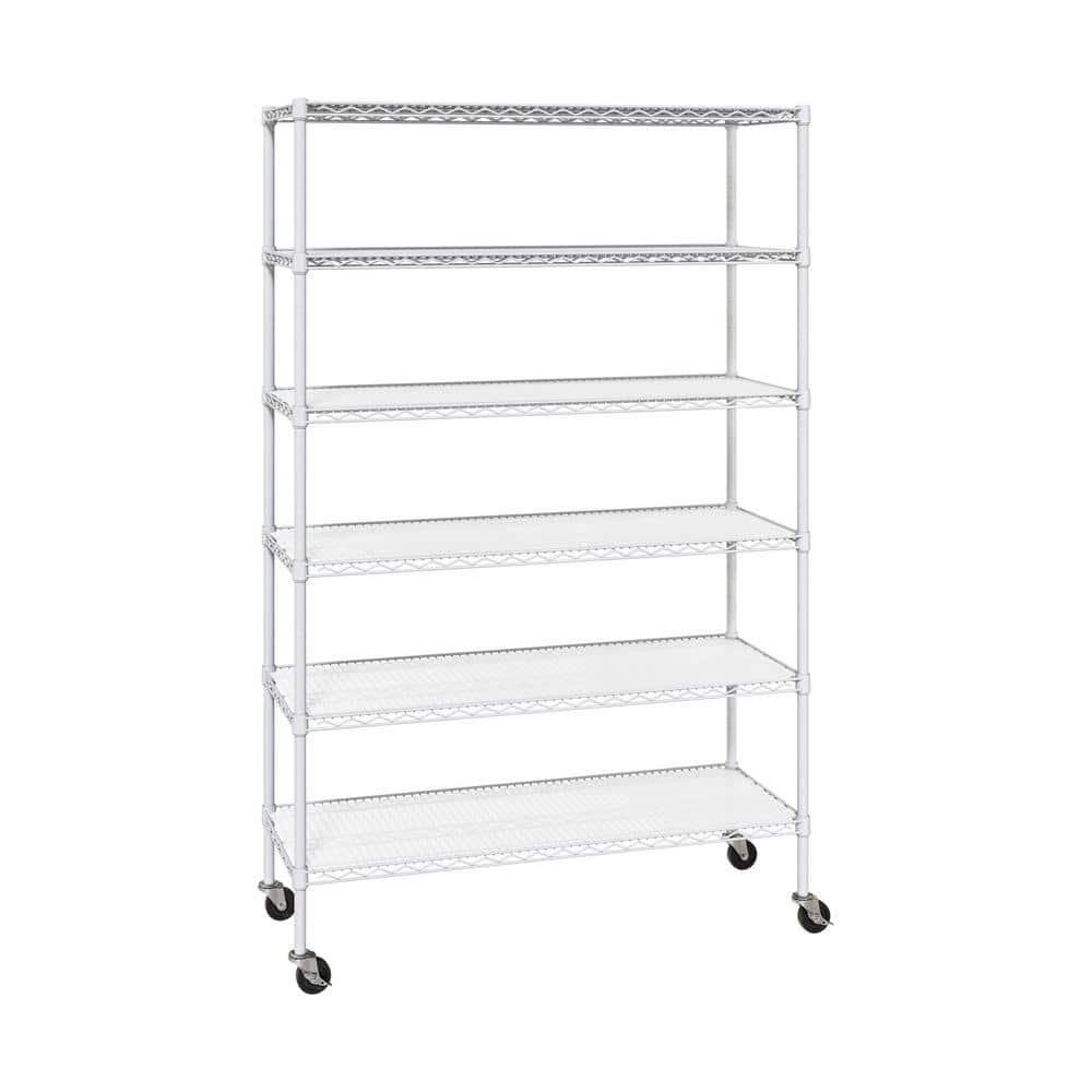 Seville Classics UltraDurable 6-Tier NSF Steel Household Shelving Unit with Shelf Liners in White,48″ W x 18″ D x 75.5″H - Hercitys