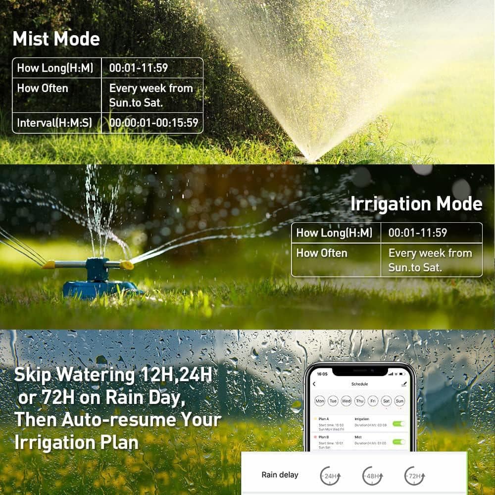 Wi-Fi Lawn Sprinkler Controller Irrigation System Valve Timer with Wi-Fi Hub, App Control - Hercitys