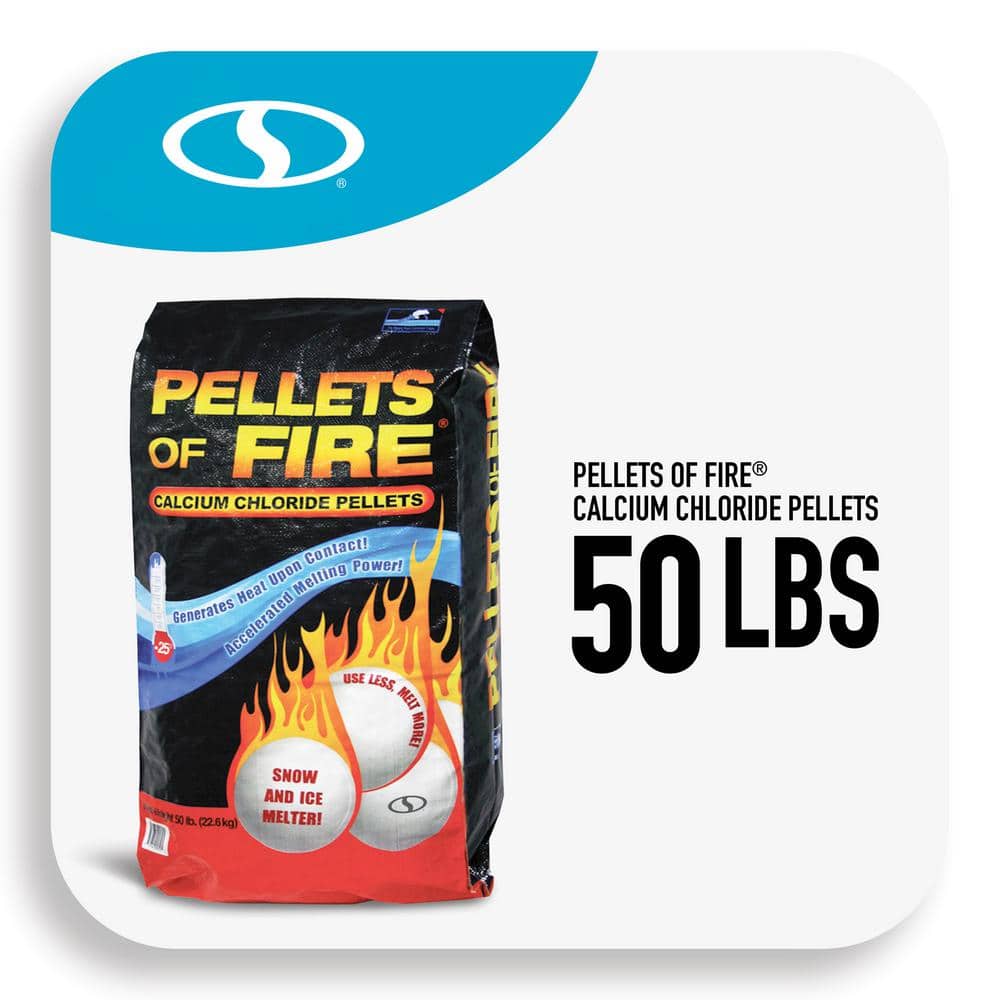 Pellets of Fire 50 Lb. Calcium Chloride Blend Ice and Snow Melt Plus Deicer w/ Heat Generating Pellets, Works to – 25°F - Hercitys