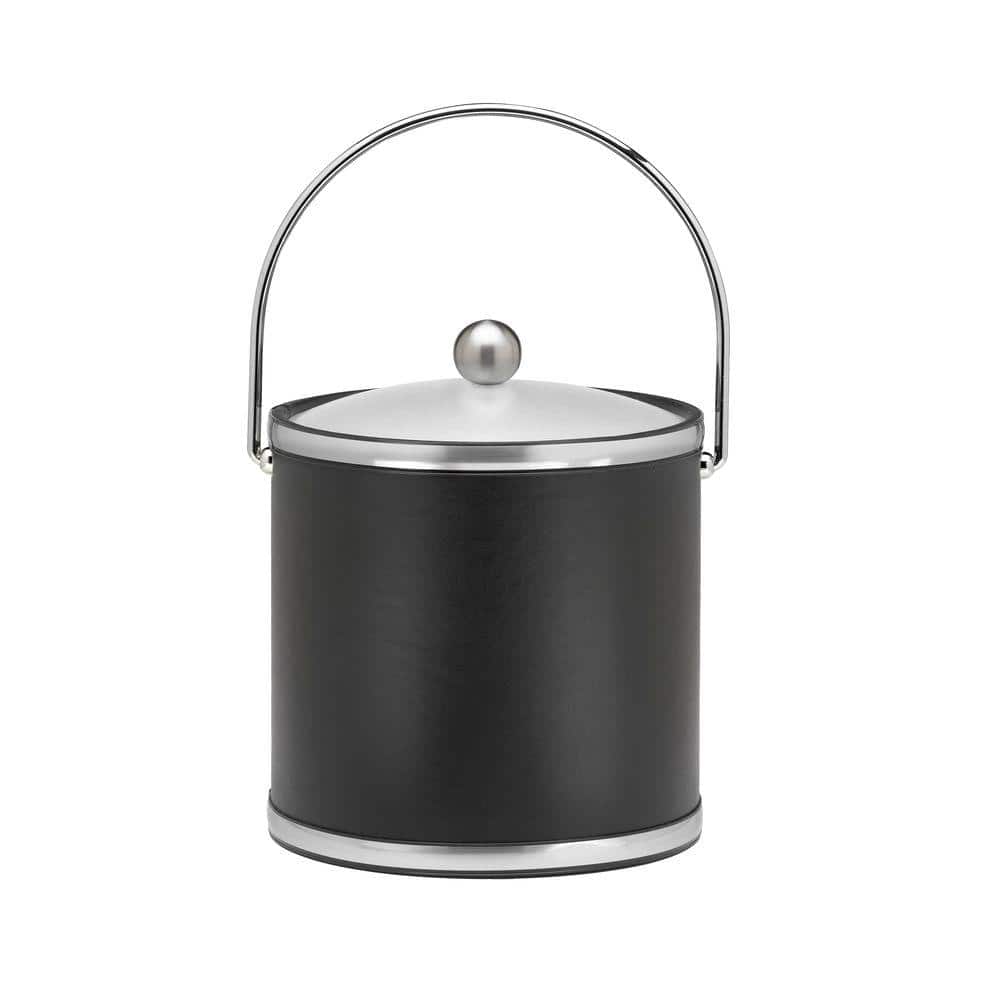 Sophisticates 3 Qt. Black w/Brushed Chrome Ice Bucket with Bale Handle, Acrylic Cover - Hercitys