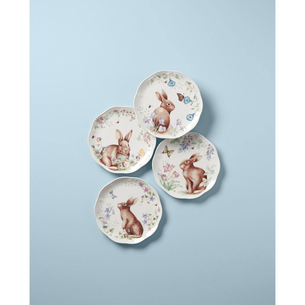 Butterfly Meadow Bunny White Accent Plate (Set of 4) - Hercitys