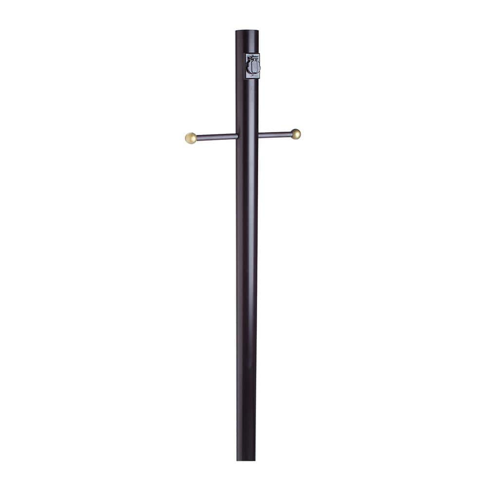 80″ Black Outdoor Lamp Post with Cross Arm and Outlet for 3″ Post Top Light Fixtures - Hercitys