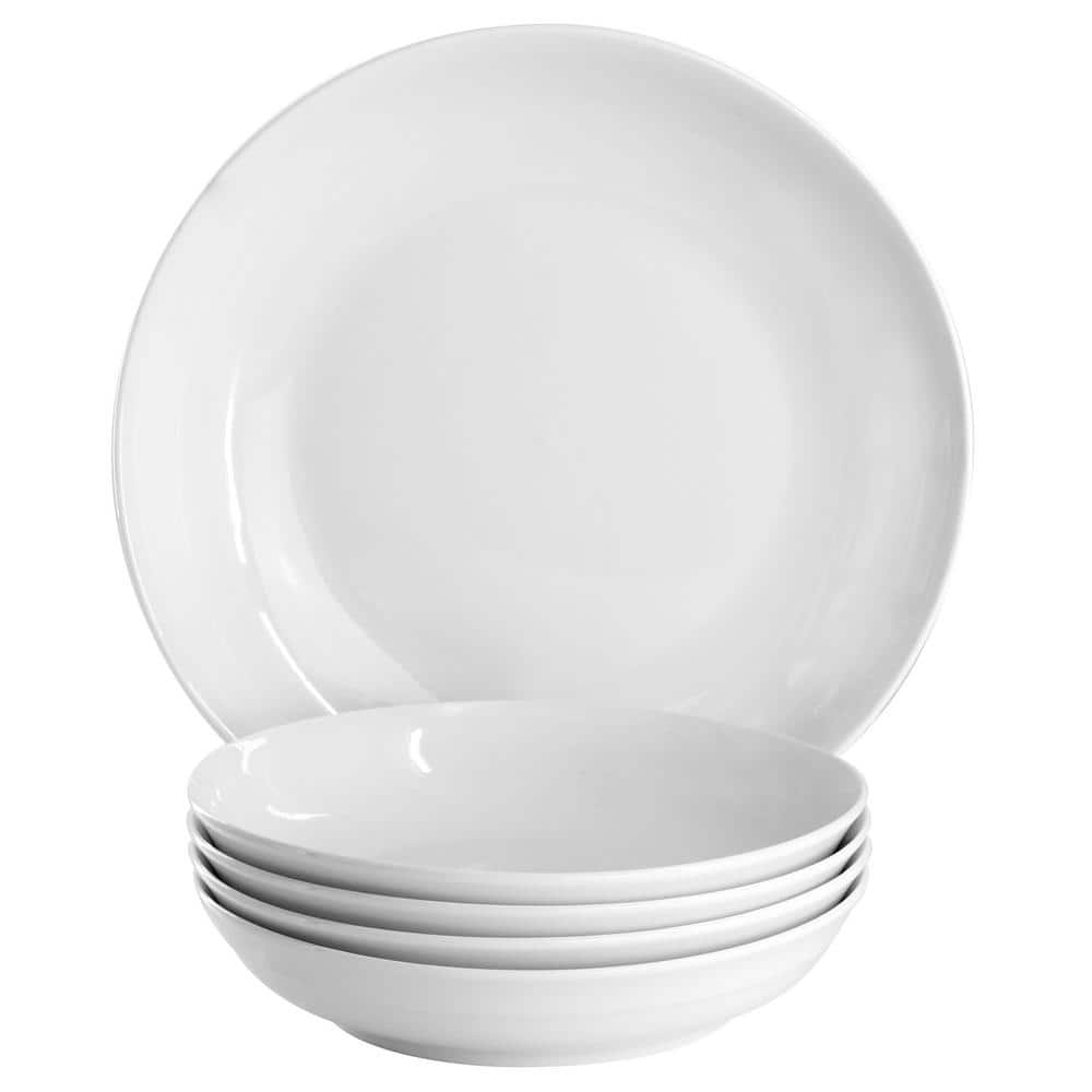 Great Essentials 18 fl. oz. White Fine Ceramic Pasta Bowl and Serving Bowl Set of 5 - Hercitys