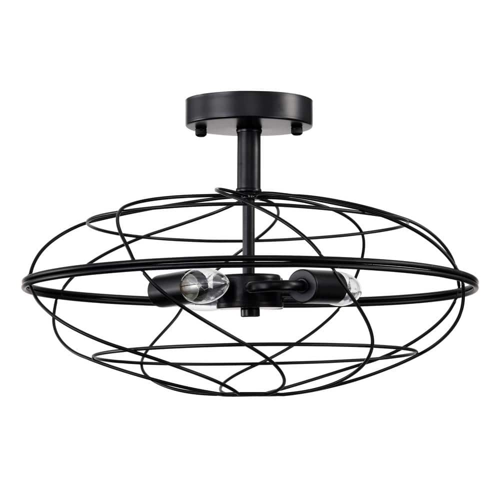 Sagi 17 in. 3-Light Indoor Matte Black Finish Semi-Flush Mount Ceiling Light with Light Kit - Hercitys