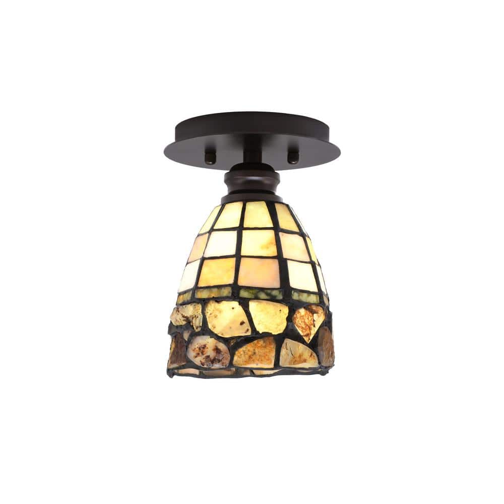 Albany 1-Light 7 in. Espresso Semi-Flush with Cobblestone Art Glass Shade - Hercitys