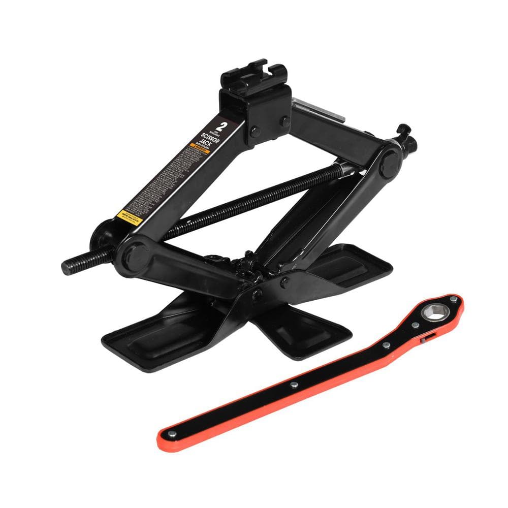 Steel Portable Wide Base Cross Car Scissor Jack Include Ratchet Wrench 2-Ton (4,000 lbs.) Capacity, Black - Hercitys