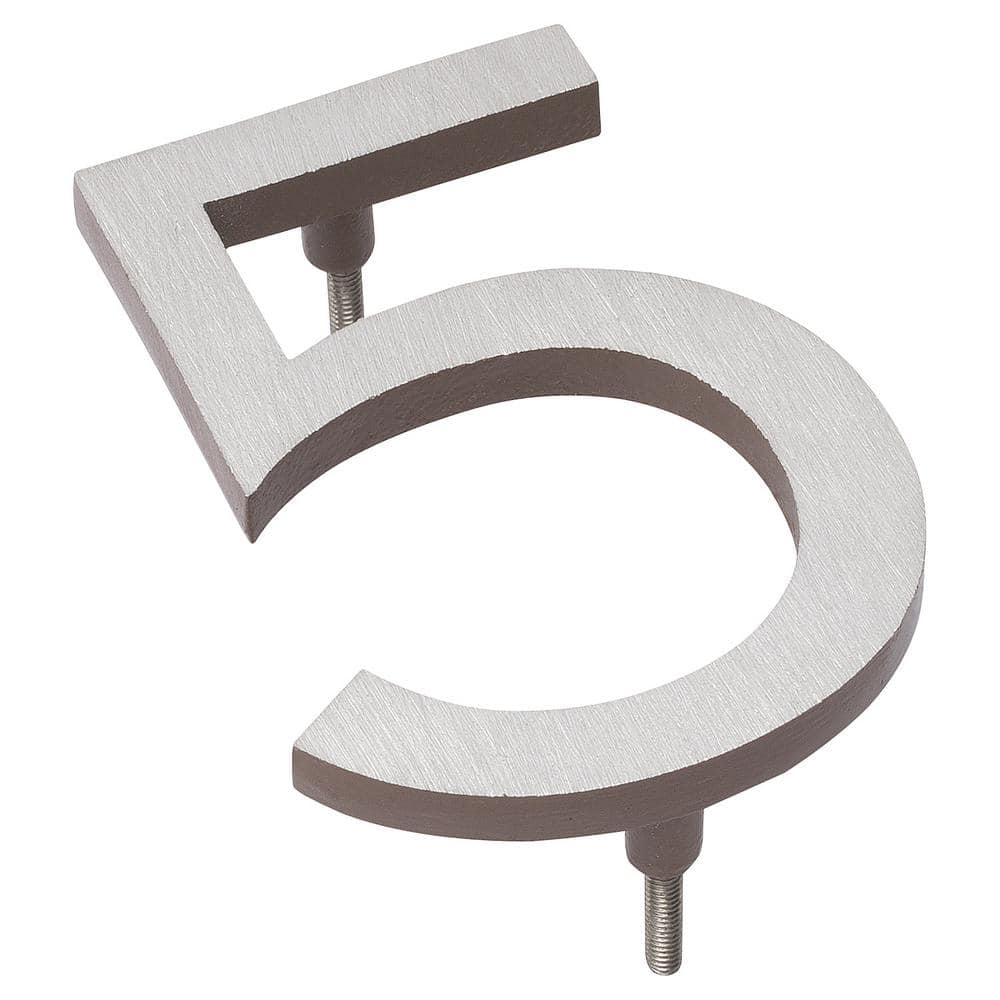 8 in. Satin Nickel/Sand 2-Tone Aluminum Floating or Flat Modern House Number 5 - Hercitys