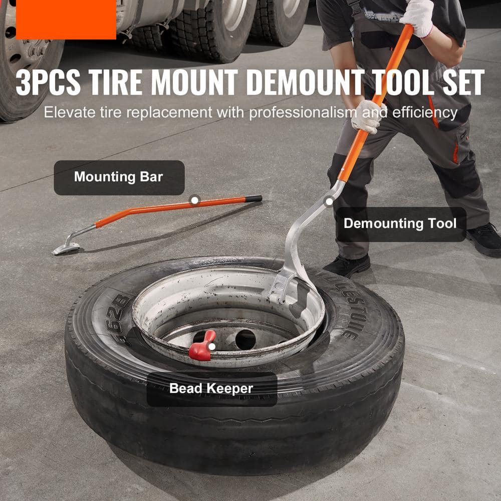 Tire Mount Demount Tool, 22.5 in. -24.5 in. Manual Steel Tire Changer Mount Demount Removal Tool, with Extra, Orange - Hercitys