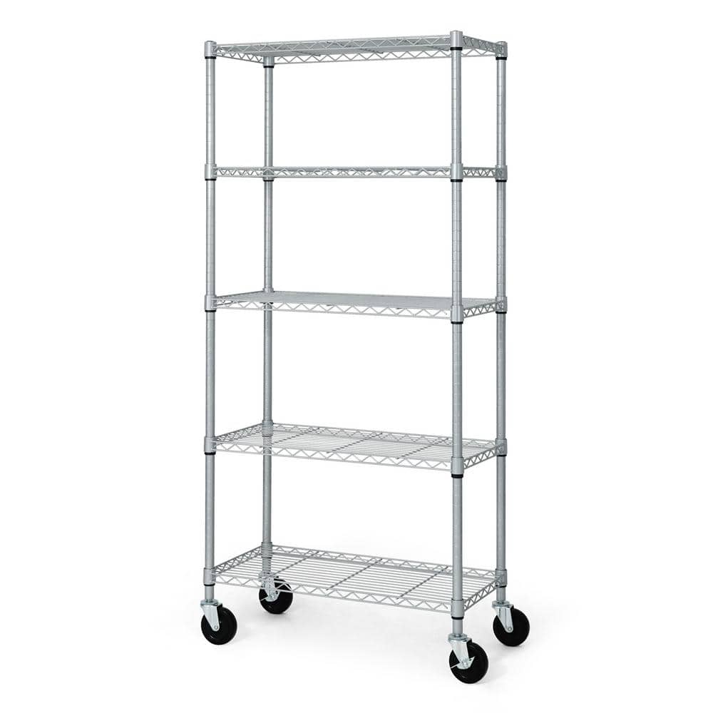 Silver 5-Tier Adjustable Welded Steel Heavy Duty Garage Storage Unit Shelving (30 in. W x 64 in. H x 14 in. D) - Hercitys