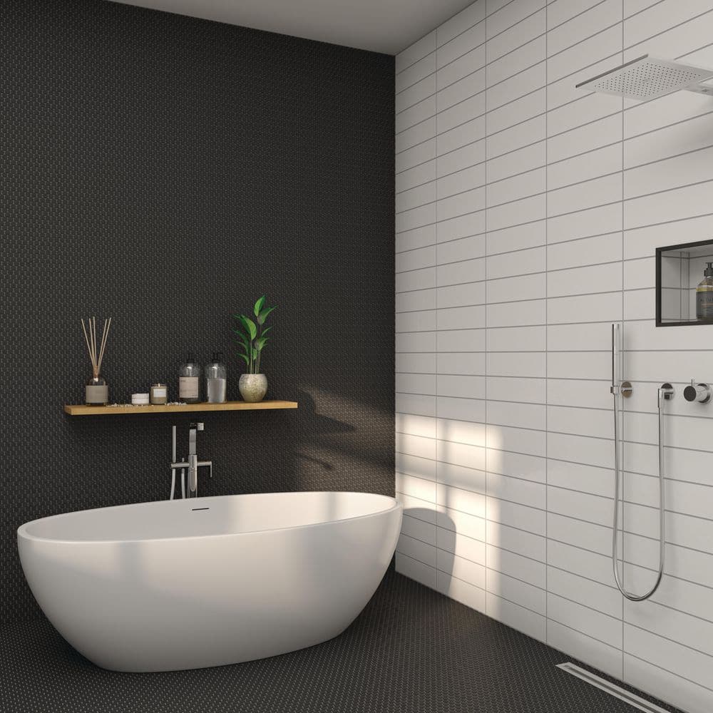 Restore Black 11 in. x 10 in. Matte Ceramic Penny Round Mosaic Tile (12.45 sq. ft. /case) - Hercitys