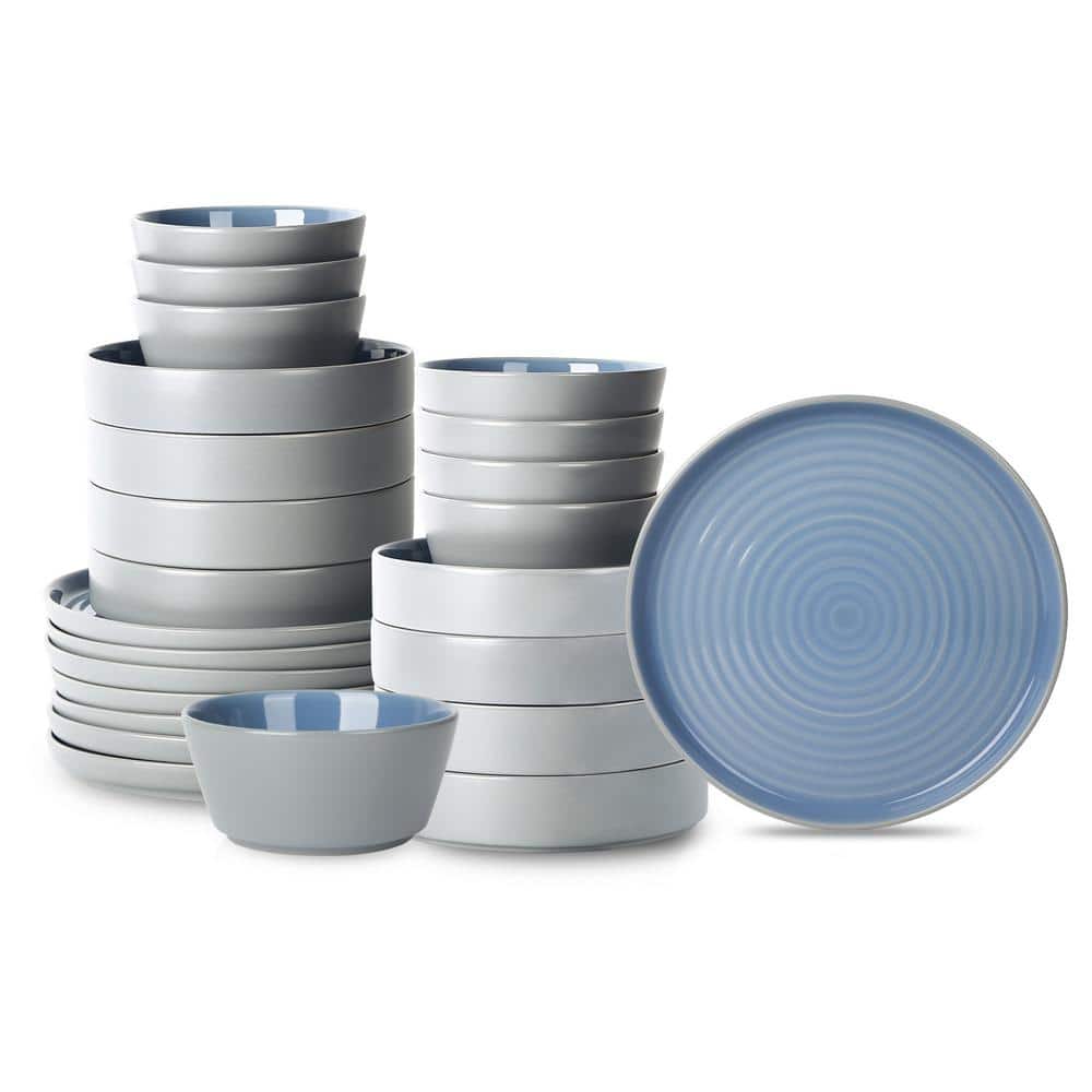 Elica 24-Piece Blue and Grey Stoneware Dinnerware Set (Service for 8) - Hercitys