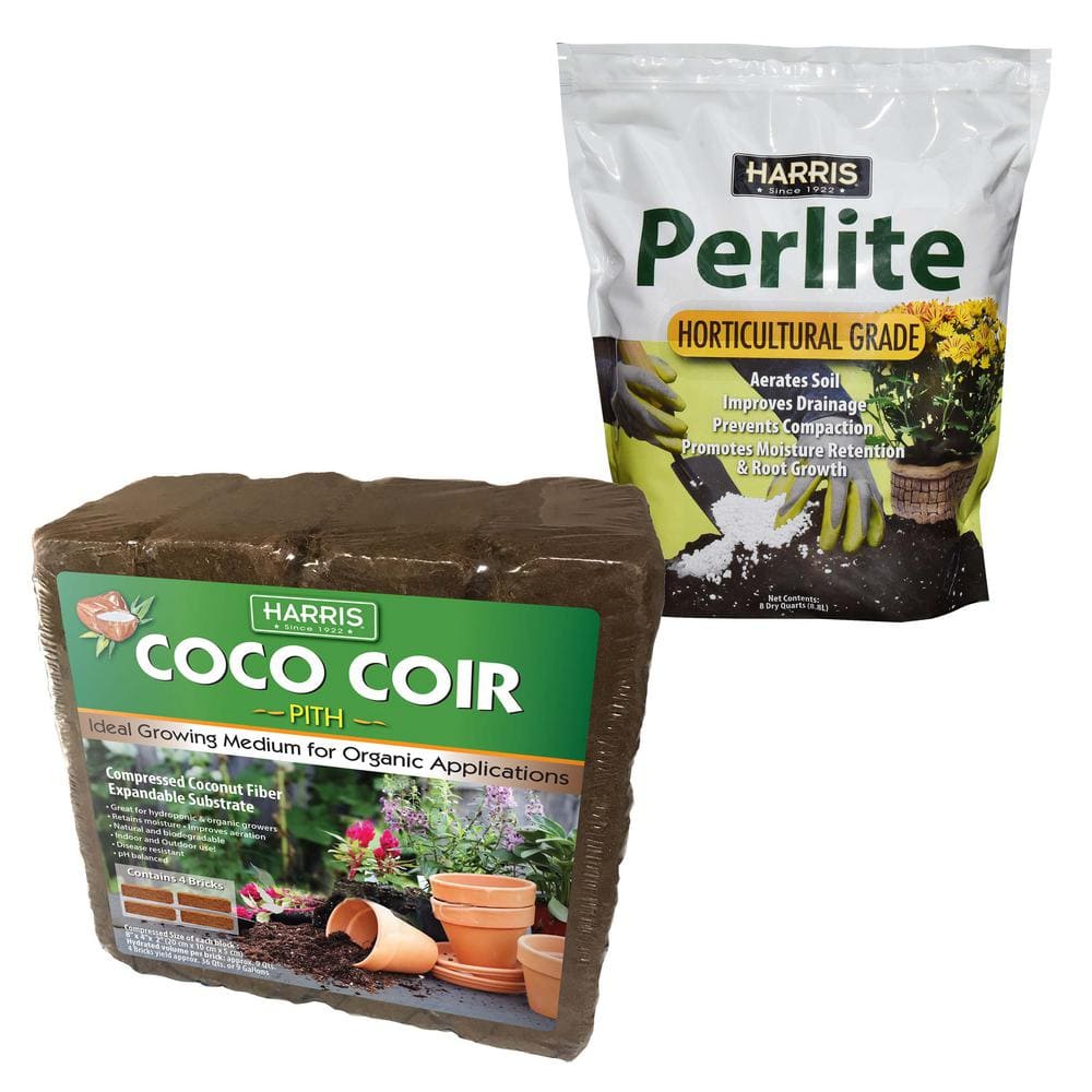 9 Gal. Expanding Coco Coir Pith (4 Brick Pack) and 8 Dry Qt. Premium Horticultural Perlite - Hercitys