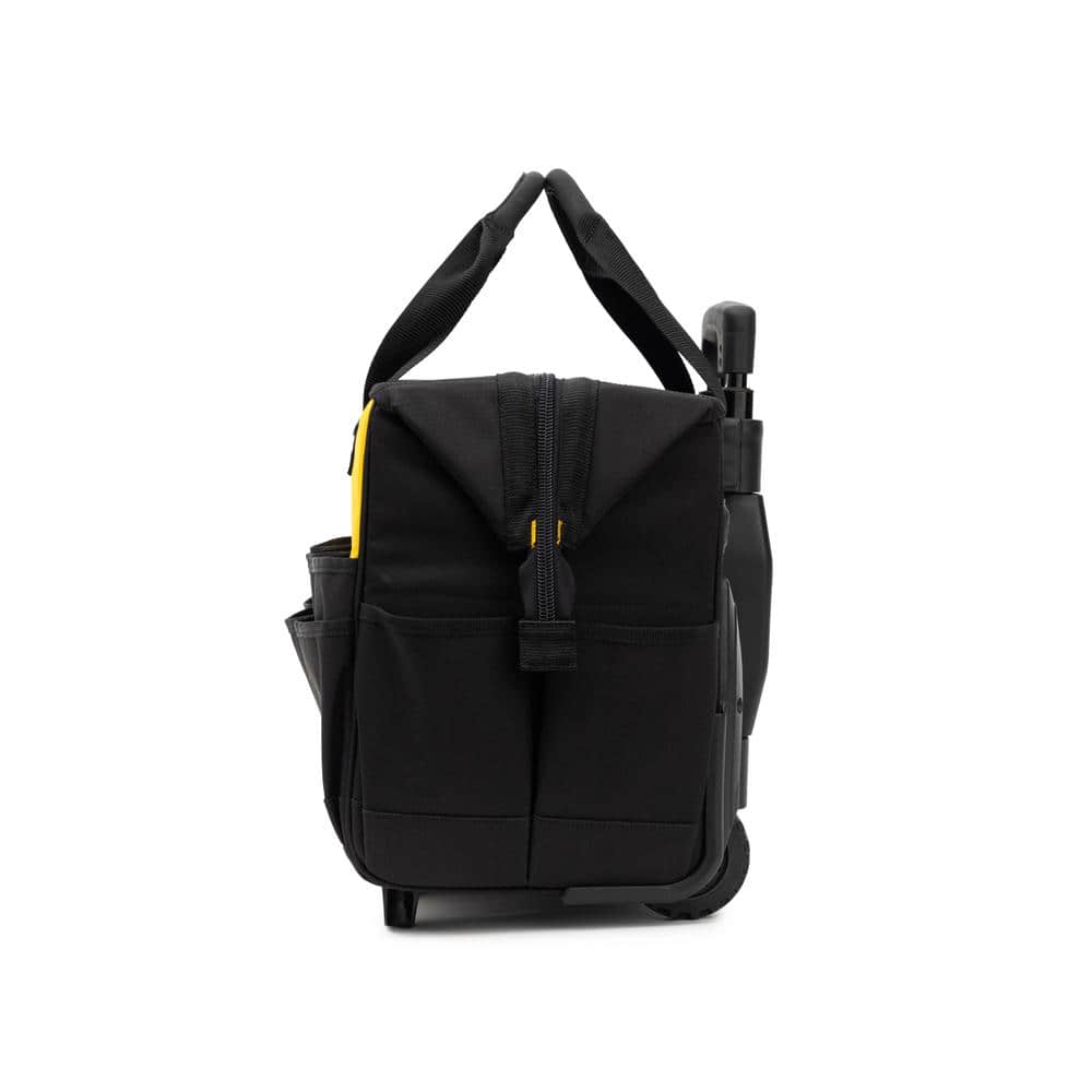 Tool storage, 18 in., 16 pockets, Black and yellow, 600-D Polyester, Rolling tote bag , Heavy duty trolley and wheels - Hercitys