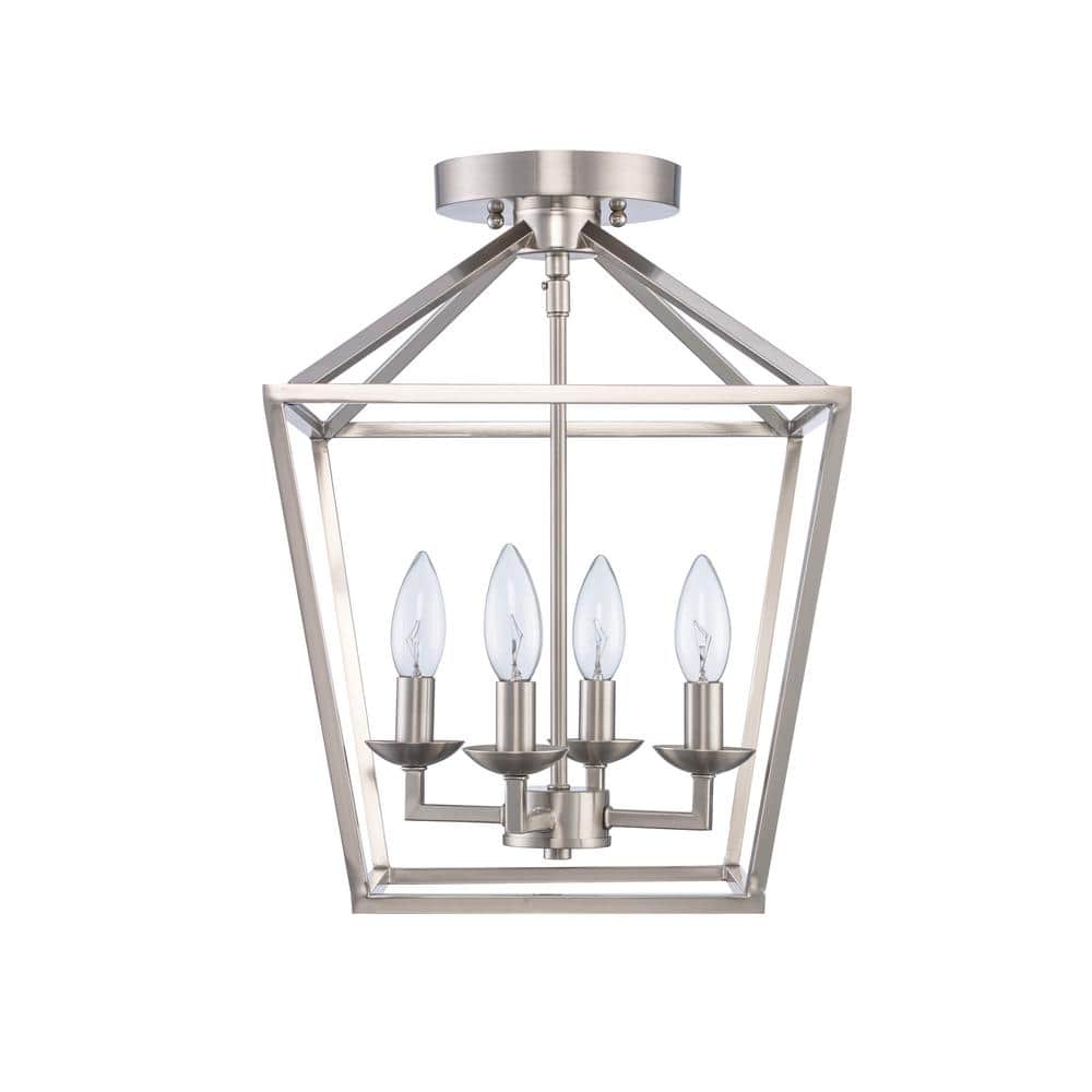 Weyburn 16.5 in. 4-Light Brushed Nickel Farmhouse Semi-Flush Mount Ceiling Light Fixture with Caged Metal Shade - Hercitys