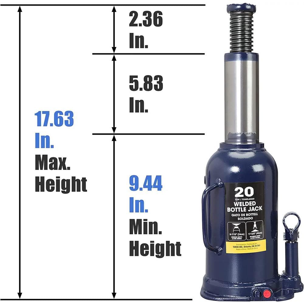Hydraulic Welded Bottle Jack, 20-Ton (40,000 lbs.) Capacity, Blue - Hercitys