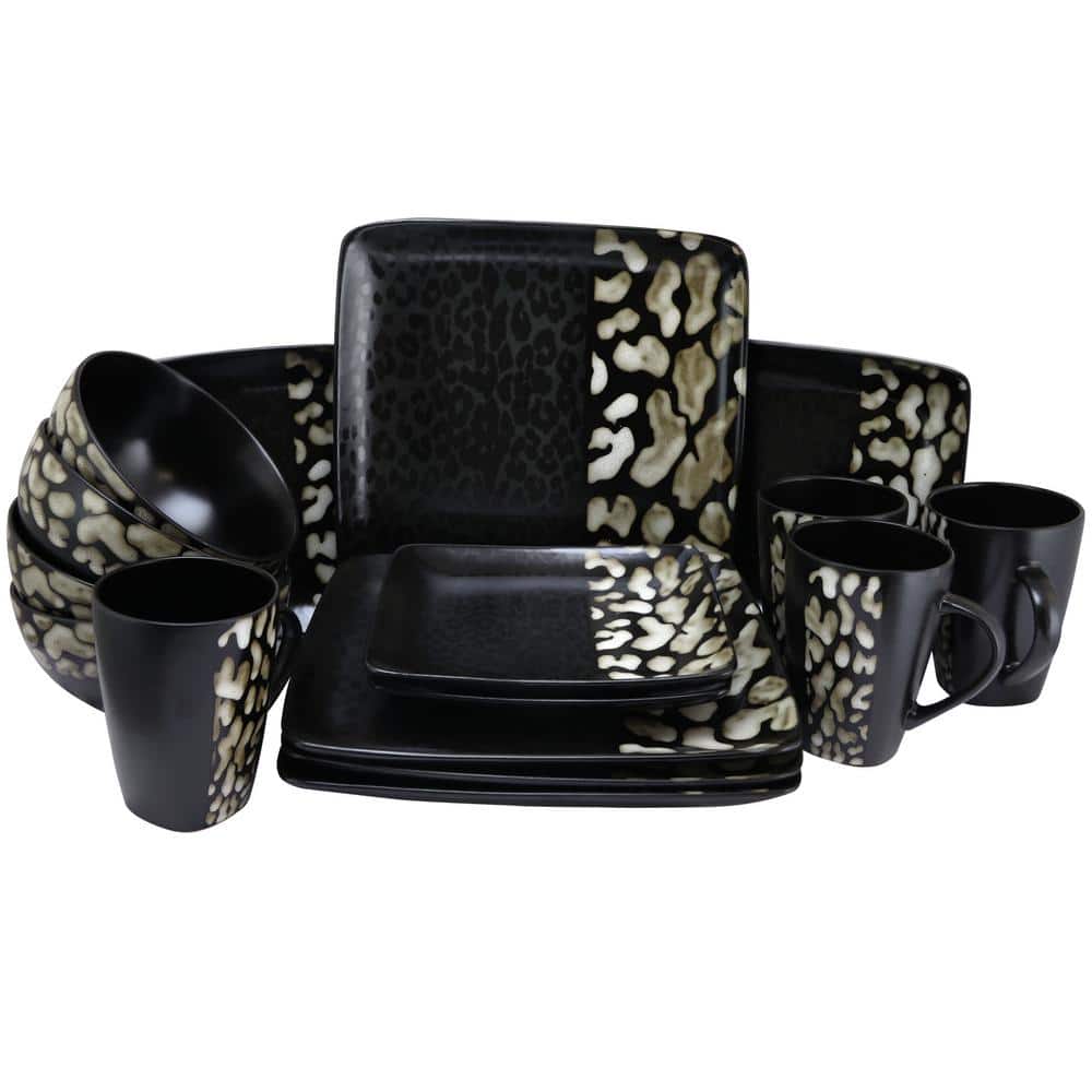 Savannah 16-Piece Modern Black Stoneware Dinnerware Set (Service for 4) - Hercitys