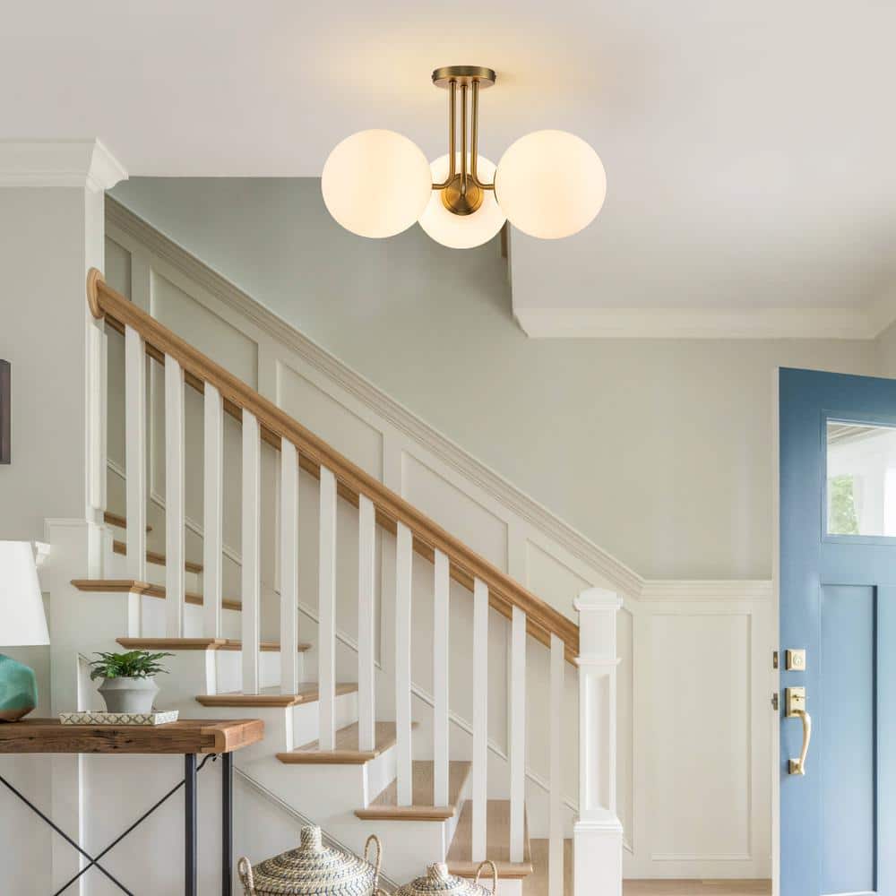 Lueck 22 in. 3-Light Modern Sputnik Globe Semi Flush Mount - Hercitys