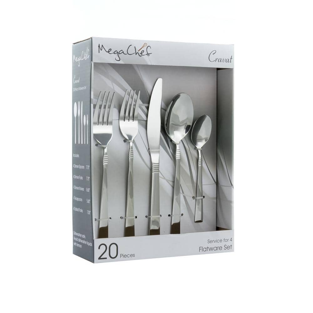 Cravat 20-Piece Silver Stainless Steel Flatware Set (Service for 4) - Hercitys